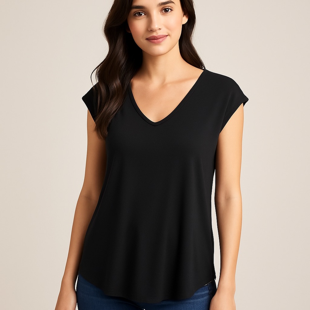 Cynthia Rowley Women's High-Low Hem Black Top Size Medium